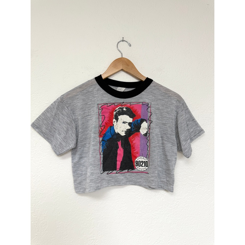 Vintage Beverly Hills 90210 Luke Perry Crop T-Shirt Gray XS/S